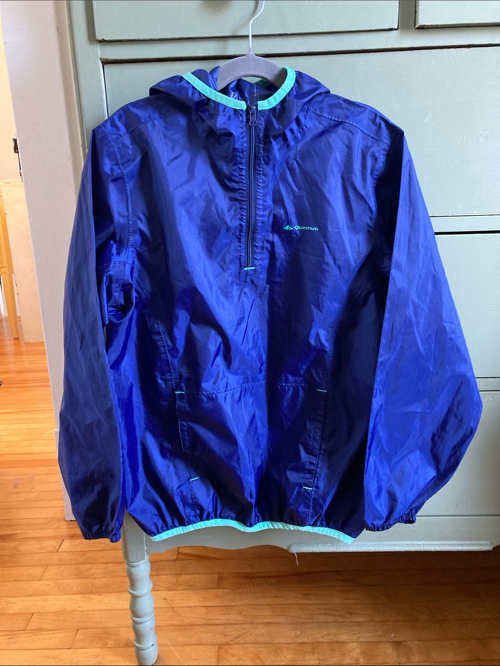 Quechua Royal Blue Hooded Pullover with Mint Trim